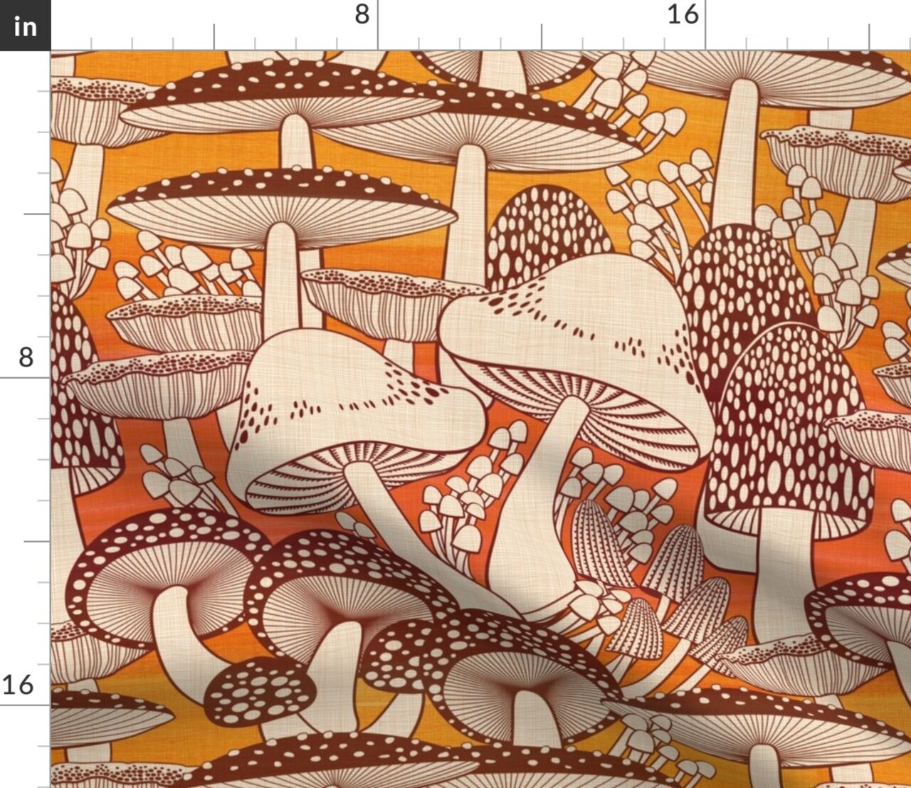Mushrooms Toadstools 70S Style Retro Seventies Autumn Fall Earth Tones Custom Printed Fabric by Spoonflower Various Fabrics by the Yard or Fat Quarter
